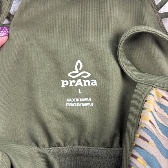 Prana Dress Racerback Green Yellow Blue Built in Bra Women's Size L - Picture 7 of 7